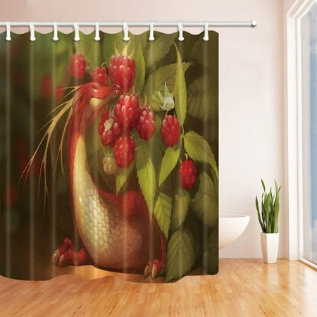 ARTJIA Animal Fruit Dragon Eat Mulberry Against Green Leaves Polyester Fabric Bath Curtain, Bathroom Shower Curtain 66x72 (Best Way To Eat Dragon Fruit)