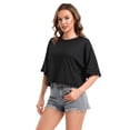 thumbnail image 3 of Women's Oversized Workout Cropped T Shirts Crew Neck Short Sleeve Casual Loose Summer Crop Tee Tops, 3 of 4