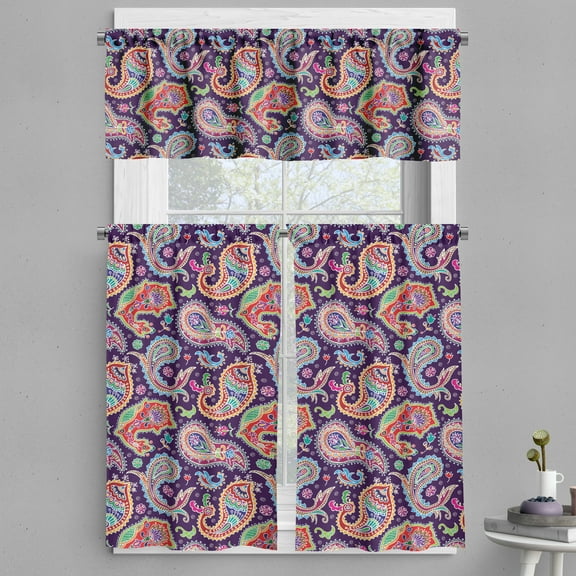 Ambesonne Paisley Valance & Curtain, Retro Hippie Motives, 55"x24", Purple