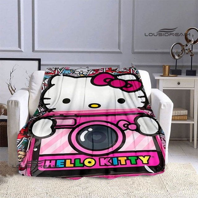 Manta estampada Hellos Cat Kitty, manta suave y acogedora de franela, manta cálida para niños, manta bonita, manta de picnic, regalo de cumpleaños