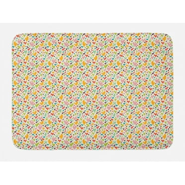 Heart Bath Mat, Valentines Day Themed Colorful Love Big Little Shapes in Nostalgic Tones, Plush Bathroom Decor Mat with Non Slip Backing, 29.5" X 17.5", Multicolor, by Ambesonne