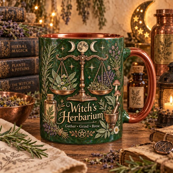Ceramic Mug Witch's Herbarium Herbal Scales Coffee Drinking Gift for Witchcraft Lovers