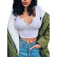 thumbnail image 5 of Douhoow Women Short Sleeve Knit Crop Top White V-neck Button Closure Slim Short Top, 5 of 8
