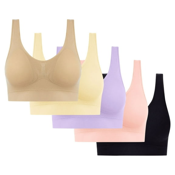 5PC Women's Cooling Seamless Bra Multipack - Wireless Low-Impact Yoga & Sleep Bras | Large Size Breathable Everyday Comfort