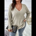 thumbnail image 4 of Suéter Informal de Punto con Cuello en V y Larga para Mujer, Talla Grande Albaricoque 4XL, 4 of 10