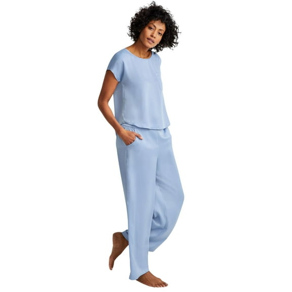 State Of Day Womens 2-Pc. Silk Touch Short Sleeve Pajama Set Eventide Blue 2XL