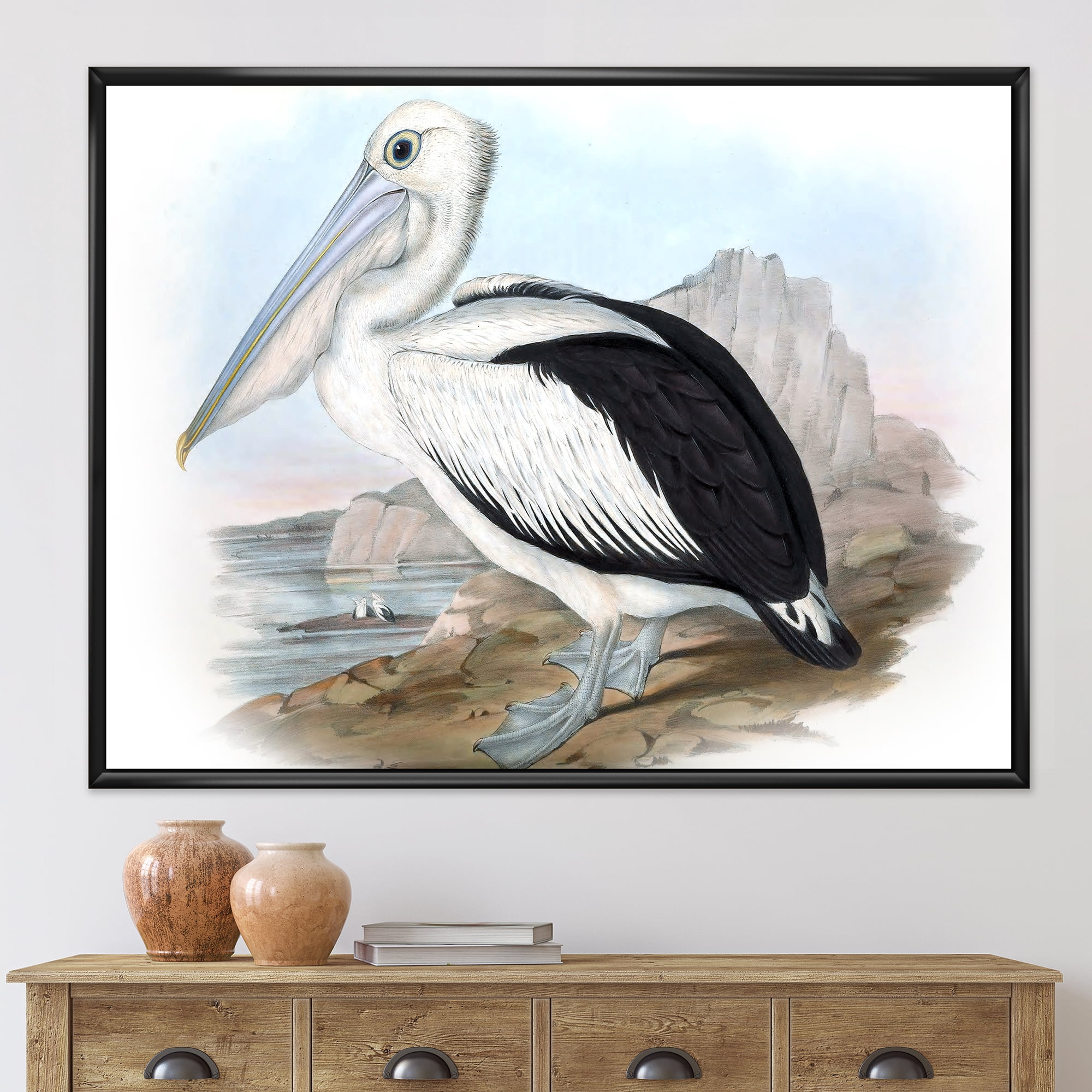 Designart 'Ancient Australian Birds VIII' Traditional Framed Canvas Wall Art Print