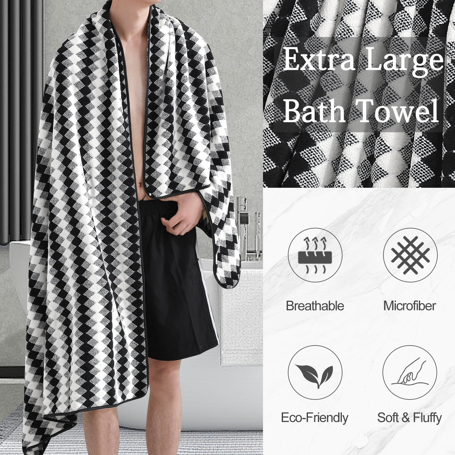 Smuge 4 Pack Bath Towels Extra Large 35"x 70"Highly Absorbent Quick Dry Bath Towels Oversized Microfiber Bath Sheets Soft Luxurious Towels for Bathroom Kitchen Spa Hotel Gym (Black)