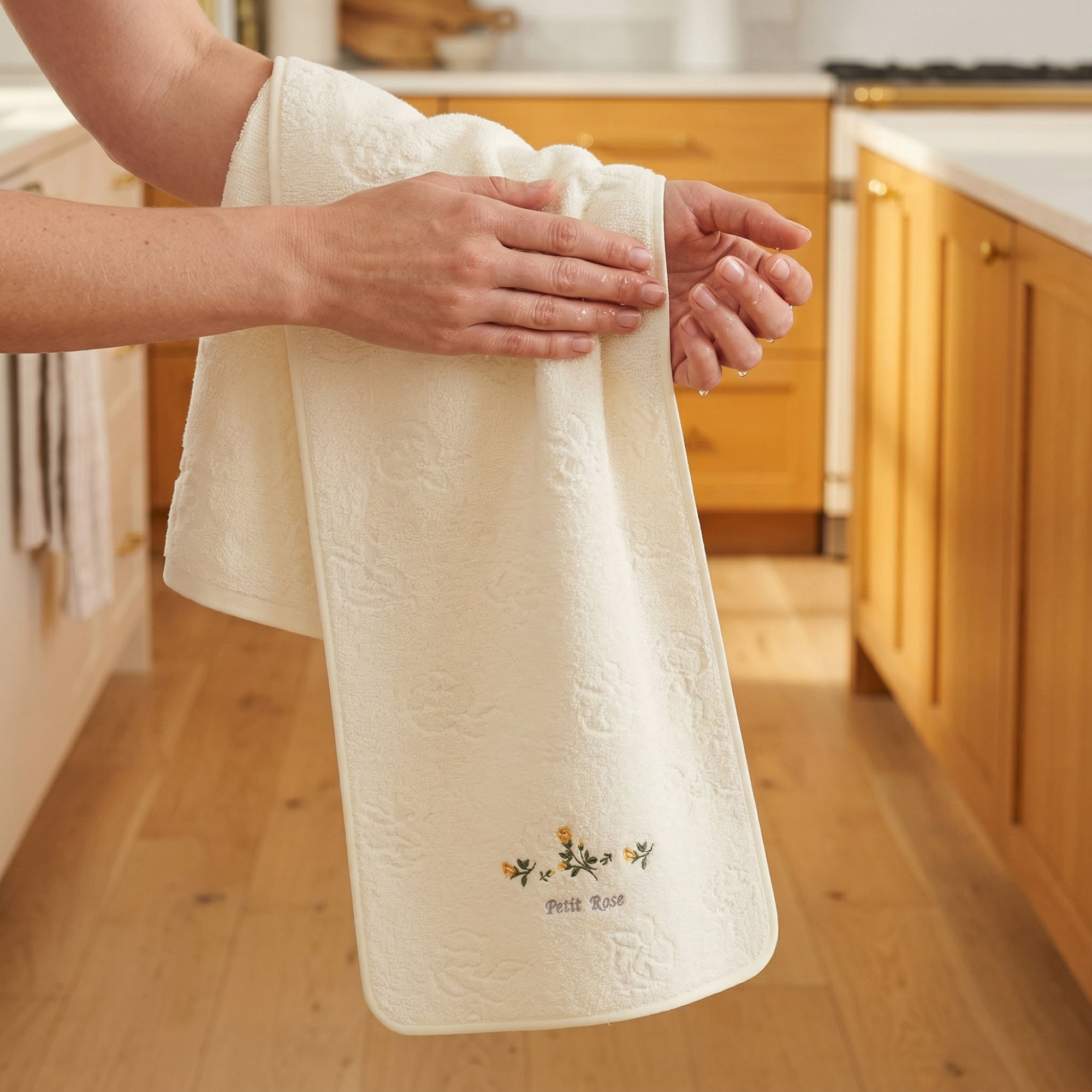 Unique Bargains Cotton Embroidered Floral Hand Towels Yellow 29" x 13"