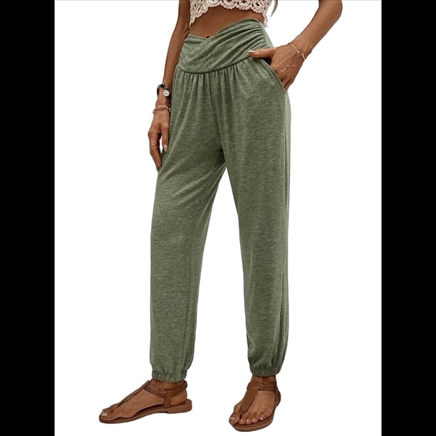 Pantalones Deportivos de Yoga para Mujer, Holgados, Tipo Harén, para Hacer Ejercicio, Informales, Cómodos, con Bolsillos Verde M