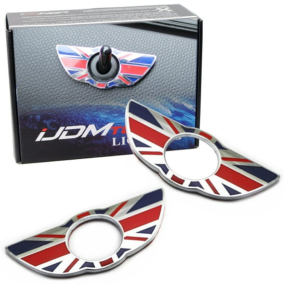 Union Jack Style Wing Emblem Rings For Mini Cooper R60 Countryman R61 Paceman Door Lock Knobs, Red/Blue UK Flag Design