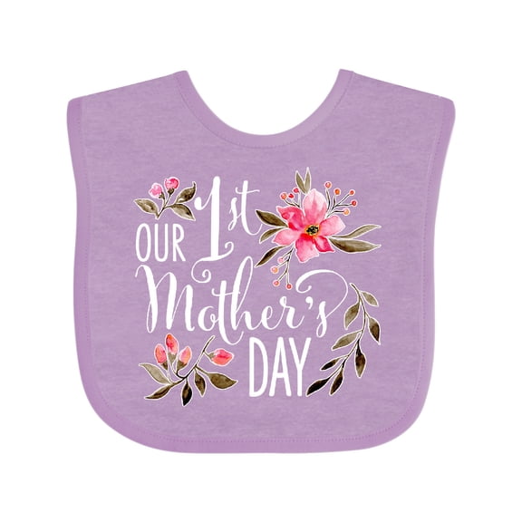 Inktastic Our First Mother's Day Pink Flowers Boys or Girls Baby Bib