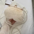 thumbnail image 4 of Hukapapa Bolso bandolera de felpa con cadena de perlas para teléfono móvil, bolso pequeño para hombro, color blanco, 4 of 6