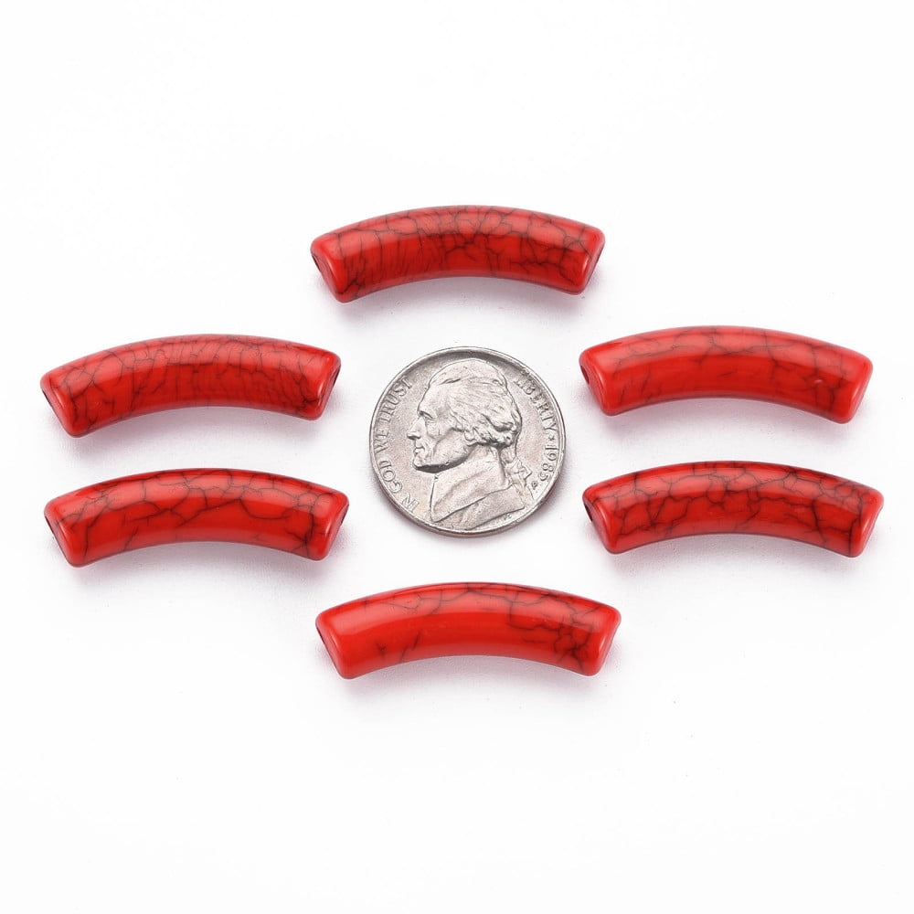 Opaque Crackle Acrylic Beads Curved Tube FireBrick 32x10x8mm Hole: 1.8mm about 330pcs/500g