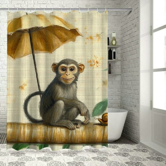 Patifu Monkey Washable Shower Curtain 100% Polyester Fiber Chic Modern Bathroom Decor with Hooks 36"x72