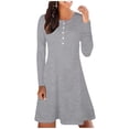 thumbnail image 2 of The Fashion Women's Winter Plus Size Casual Loose Round Neck Button Solid Dress, 2 of 5