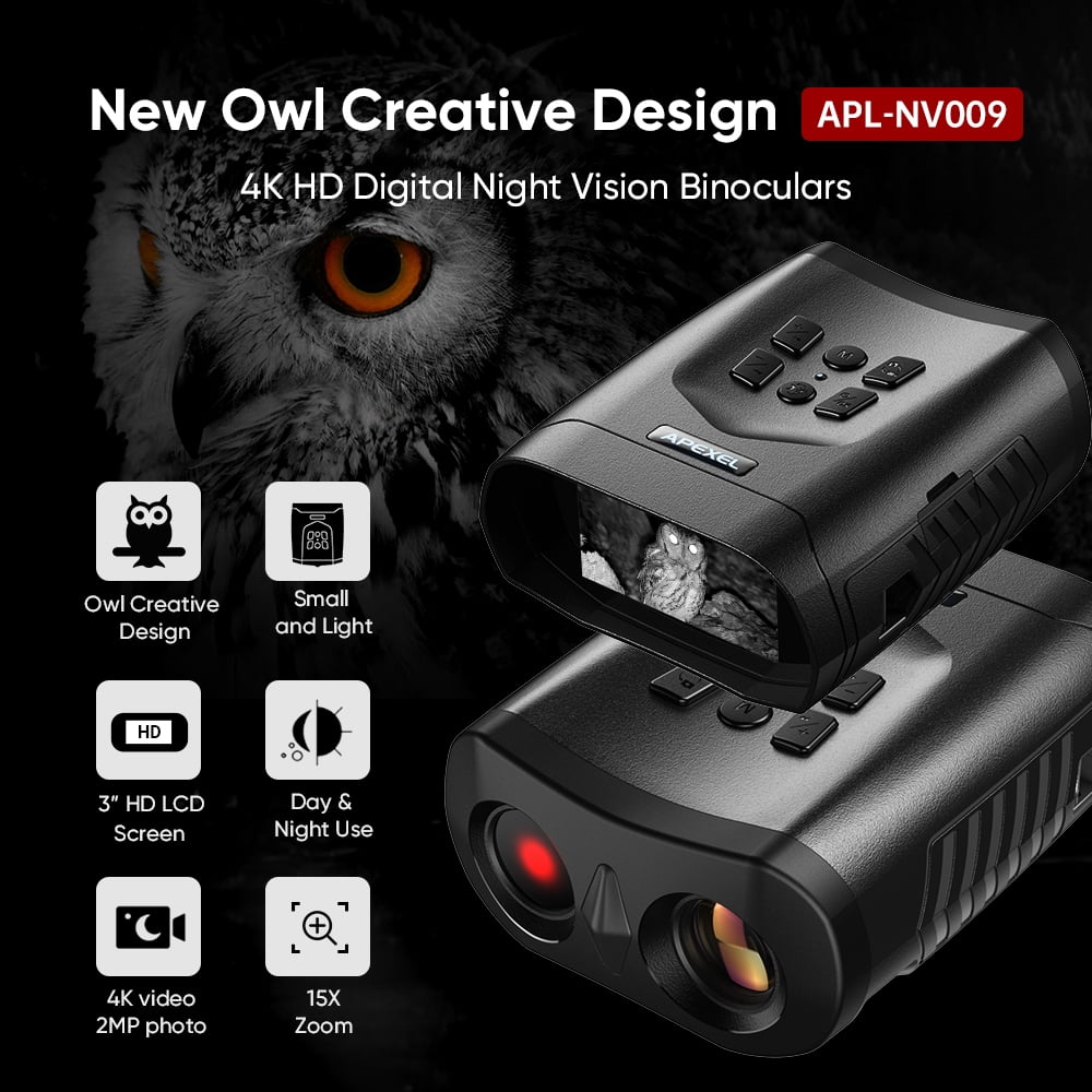 APEXEL Night Vision Binoculars Goggles for Hunting Digital Infrared Binoculars with 32GB Memory Card Large Screen for Day/Night