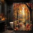 thumbnail image 4 of Fall Pumpkins Shower Curtain, Autumn Thanksgiving Harvest Halloween Forest Rural Trail Bathroom Decor, Polyester Fabric Waterproof Bathroom Curtain，70.9"x59"(C), 4 of 6