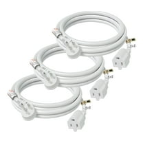 FIRMERST 1875W Flat Plug Extension Cord 6 Feet 14 AWG 15A White, Pack of 3