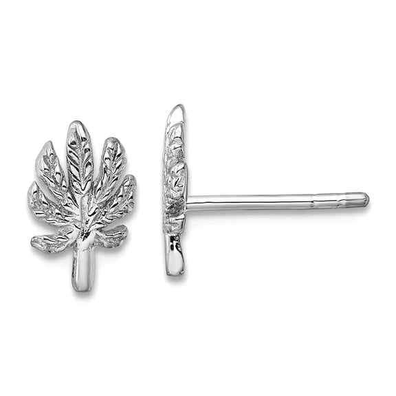 925 Sterling Silver Rhodium Plated Textured Leaf Post Earrings 9.8x6.3mm Wide Stud Earring for Women