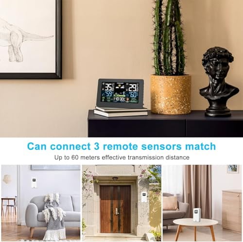 Weather Station Wireless Indoor Outdoor,Thermometer Wireless with Remote Sensor,Home Weather Station,Color Display Digital Weather Forecast,Humidity,Atomic Clock,Air Pressure for Home