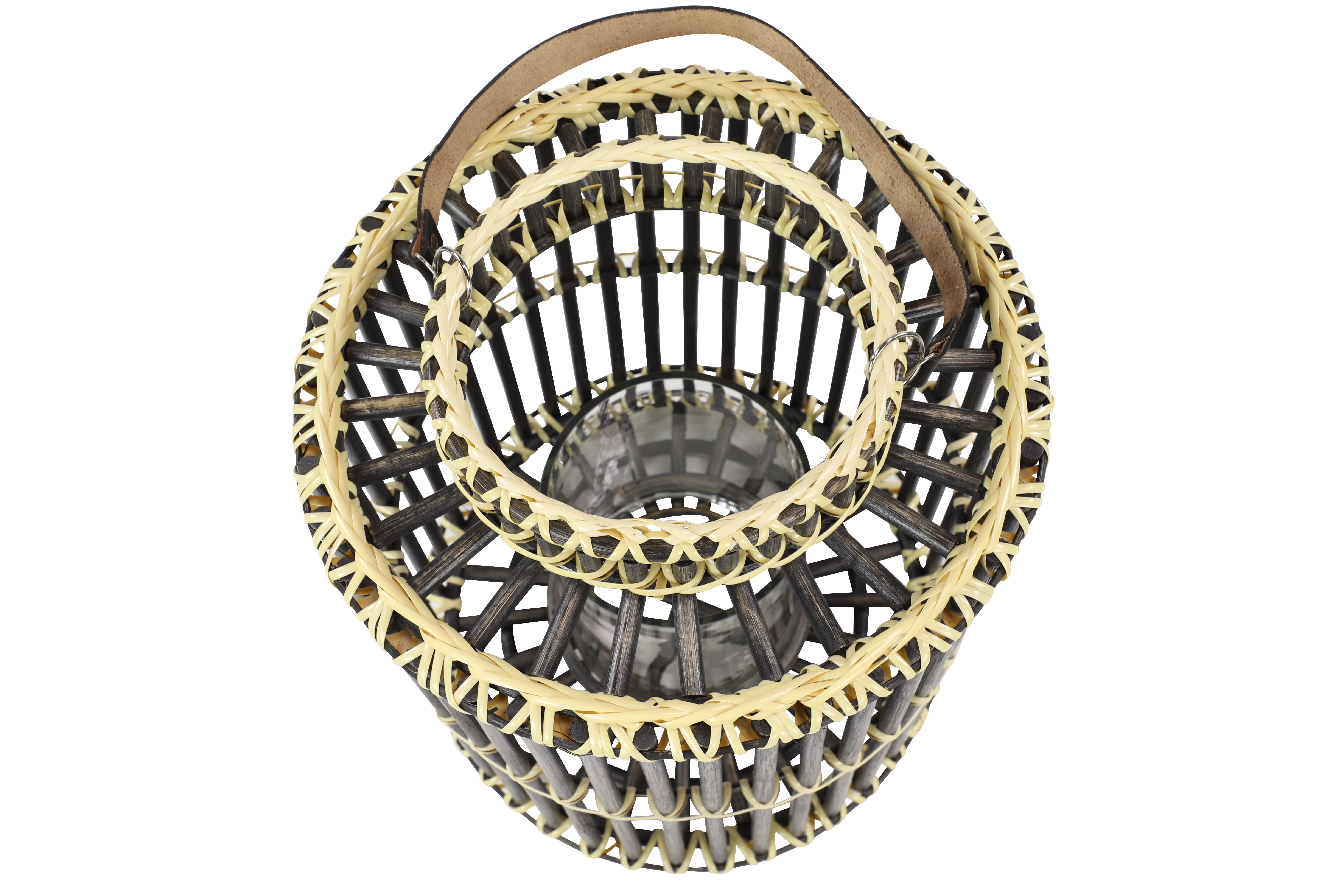 Decmode - 14” x 18” Large Cylindrical Black Rattan Rustic Lantern, Birdcage Shape