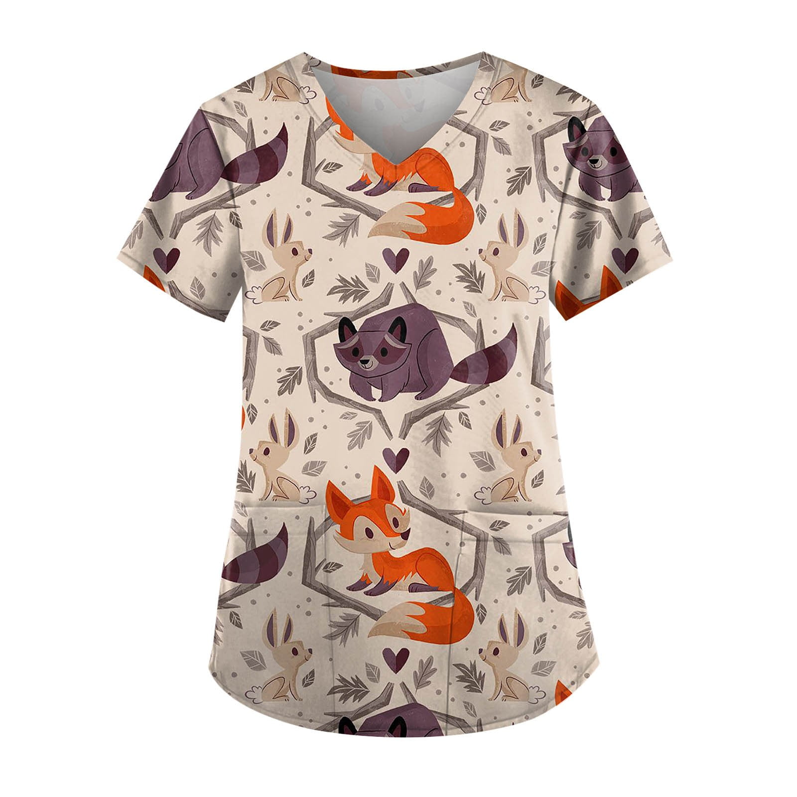 QAZXD Womens Tops Women's Short-sleeved V-neck Print Pocket Carer Top QAZXD Womens Tops Women's Short-sleeved V-neck Print Pocket Carer Top