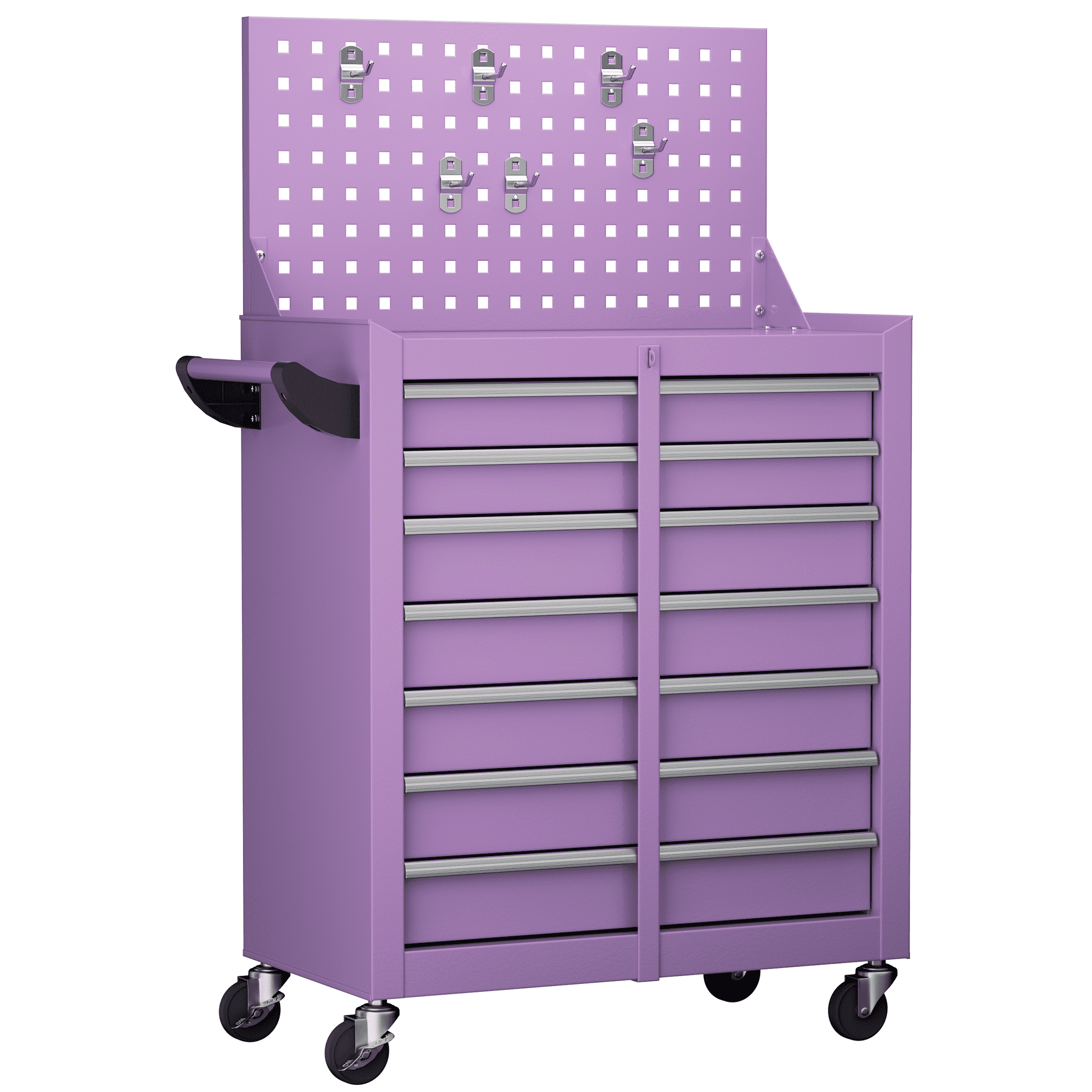 SUNCROWN 7 Drawers Rolling Tool Chest with Pegboard, Metal Tool Chest with Drawers, Tool Storage Cabinet with Wheels for Garage, Workshop, Repair Shop, Purple