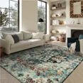 thumbnail image 6 of Moynesa 9'x12' Bohemian Area Rug, 9x12ft Large Boho Washable Bedroom Rug, Soft Non Slip Non-Shedding Kitchen Mat Indoor Office Carpet for Living Room Dining Room, Teal, 6 of 6
