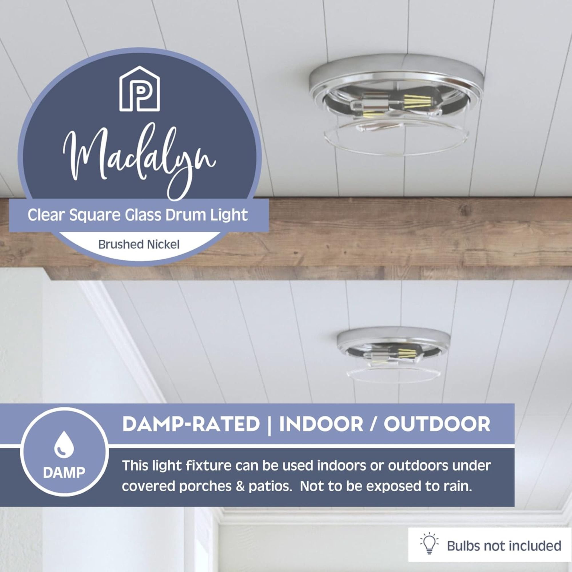 Prominence Home 3 Pack Madalyn 13" Ceiling Light, Clear Drum Glass, Brushed Nickel
