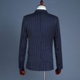 thumbnail image 2 of Traje de hombre para escenario, traje de estudio, traje temático, presentador de espectáculos, chaleco de rayas blancas y azul marino, conjunto de tres piezas, 2 of 5
