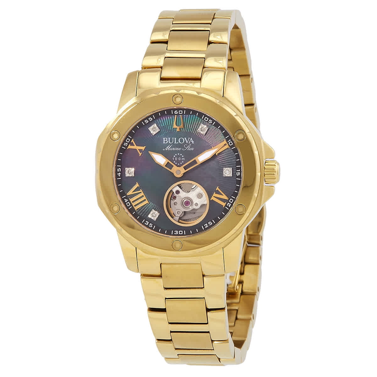 Bulova Ladies Marine Star Rose Gold Plated watch 29 diamonds Lds Bulova Marine Star s/s dmd navy dial main image 2