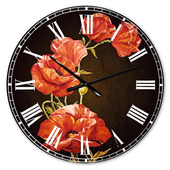 Designart 'Bright Poppies Flower' Traditional Wall Clock