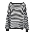 thumbnail image 4 of Women Striped Off Shoulder Knit Pullover Sweater Oversized Loose Long Sleeve Drop Shoulder Knit Top Soft Casual Fall Winter Blouse Fashion Daily Outfit S-XXL, 4 of 4