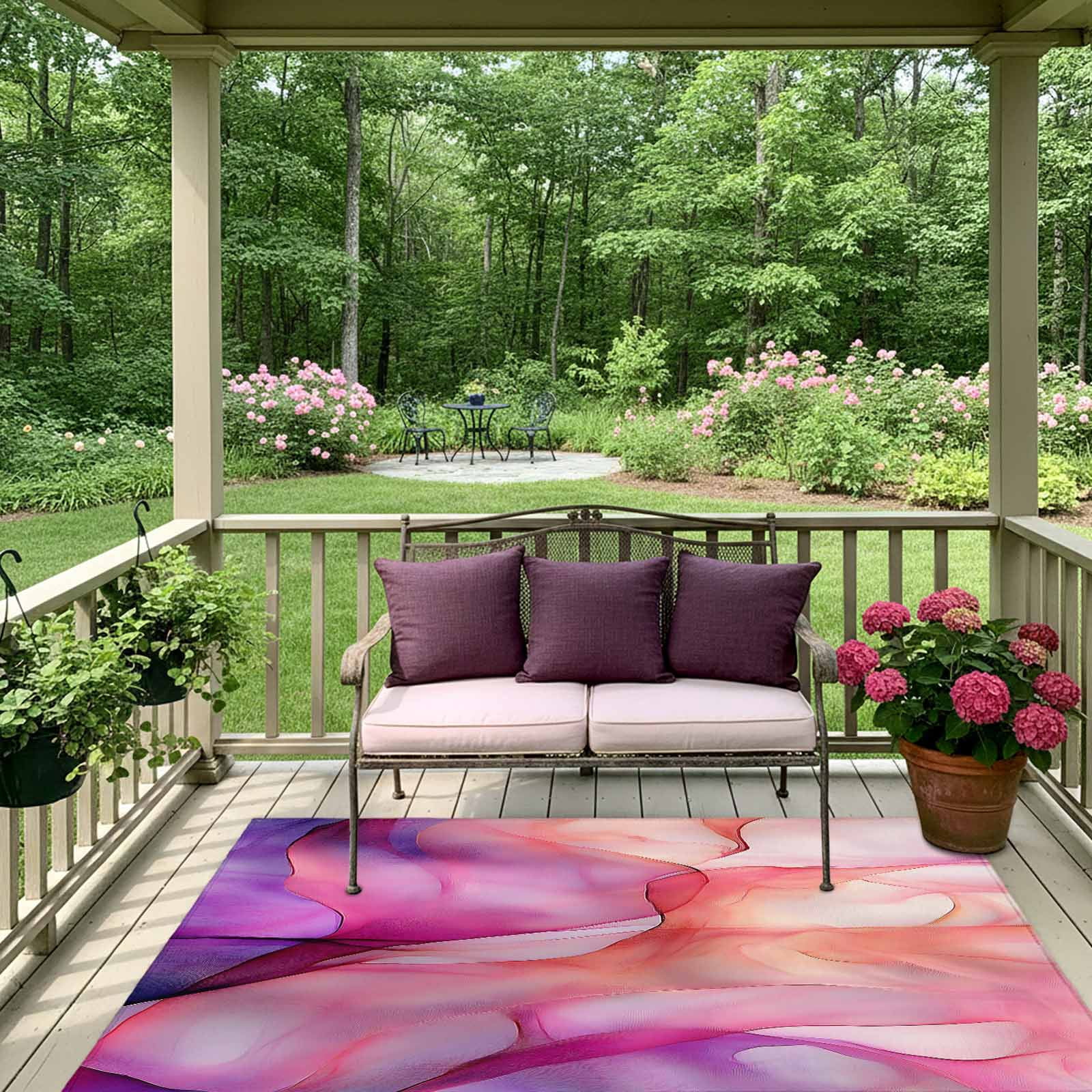 Outdoor Rug 5x8ft Abstract Ombre Pink Marble Large Area Rug Modern Art Indoor Outdoor Carpet Outdoor Rugs Mats for Patio Camping,RV,Front Door, Outside Decor