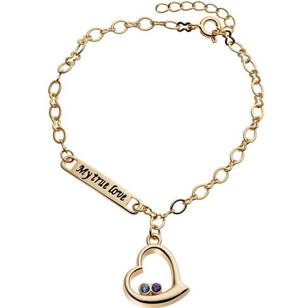 Personalized Planet Women's Gold-Tone "My true love" Birthstone Heart Bracelet