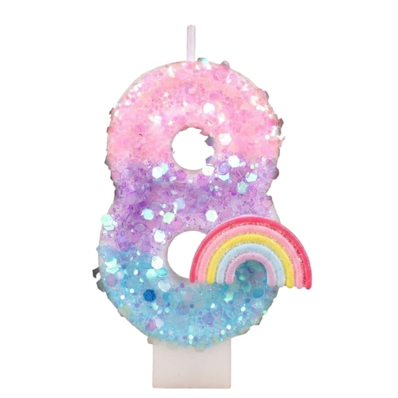 Pink Number Candle with Rainbow Decoration, Colorful Cartoon Birthday Cake Topper, Creative Party Supplies for Celebration, Anniversary Ornament, Number 8