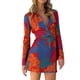 thumbnail image 1 of VISgogo Vestido Corto Femenino, Estampado de Flores Solapa Manga Larga de Una Pieza con Cremallera Traje de Primavera para Mujer, S/M/L/XL VISgogo  moda, 1 of 5