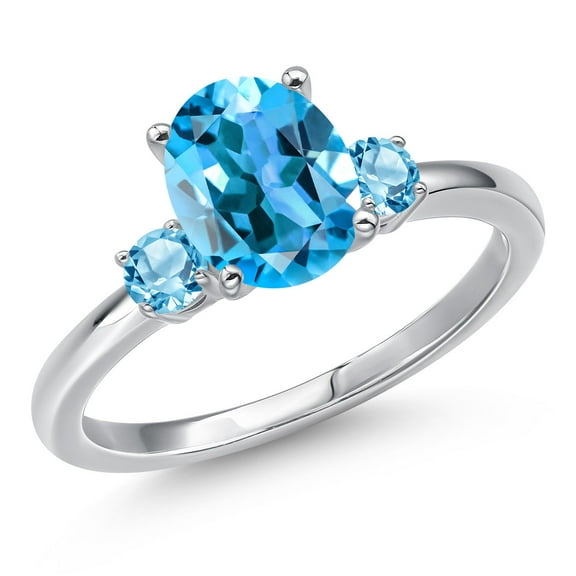 Gem Stone King 14K White Gold Swiss Blue Topaz Engagement Ring for Women | 2.55 Cttw | Oval 9X7MM | Gemstone November Birthstone | Size 7