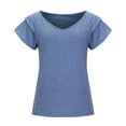 thumbnail image 4 of SHOPESSA Womens Tops Summer Fashion V-neck T-Shirt Flounces Short Sleeve Casual Loose Fit Tee Shirts Blouse Solid Colour Shirt, 4 of 9
