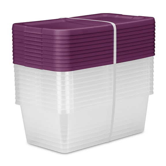 Sterilite Set of (10) 6 Quart Storage Boxes, Clear Plastic Storage Bin with Snap-on Lid, Magenta