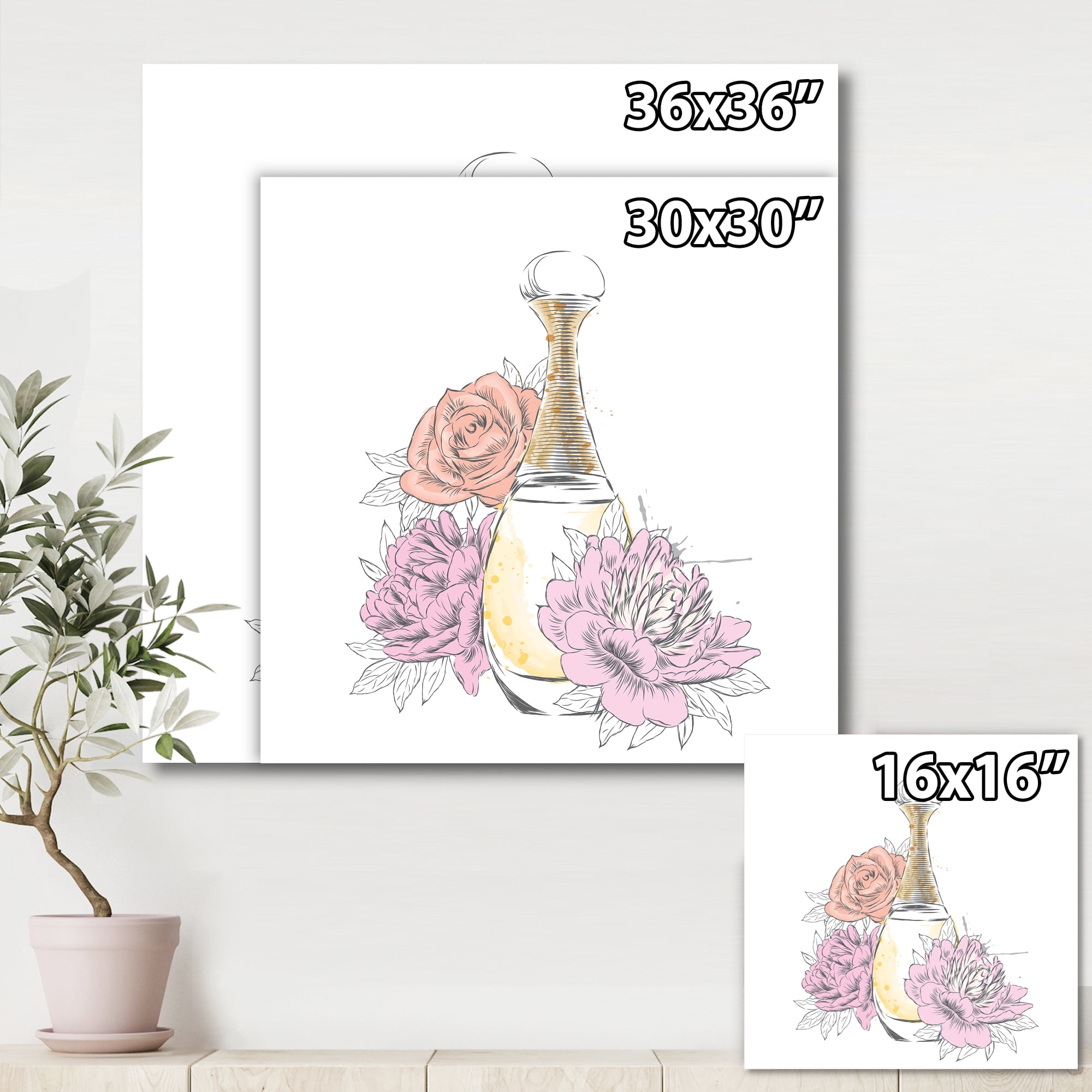 Designart ' Bouquet of Flowers and Perfume Bottle I ' Traditional Canvas Wall Art Print