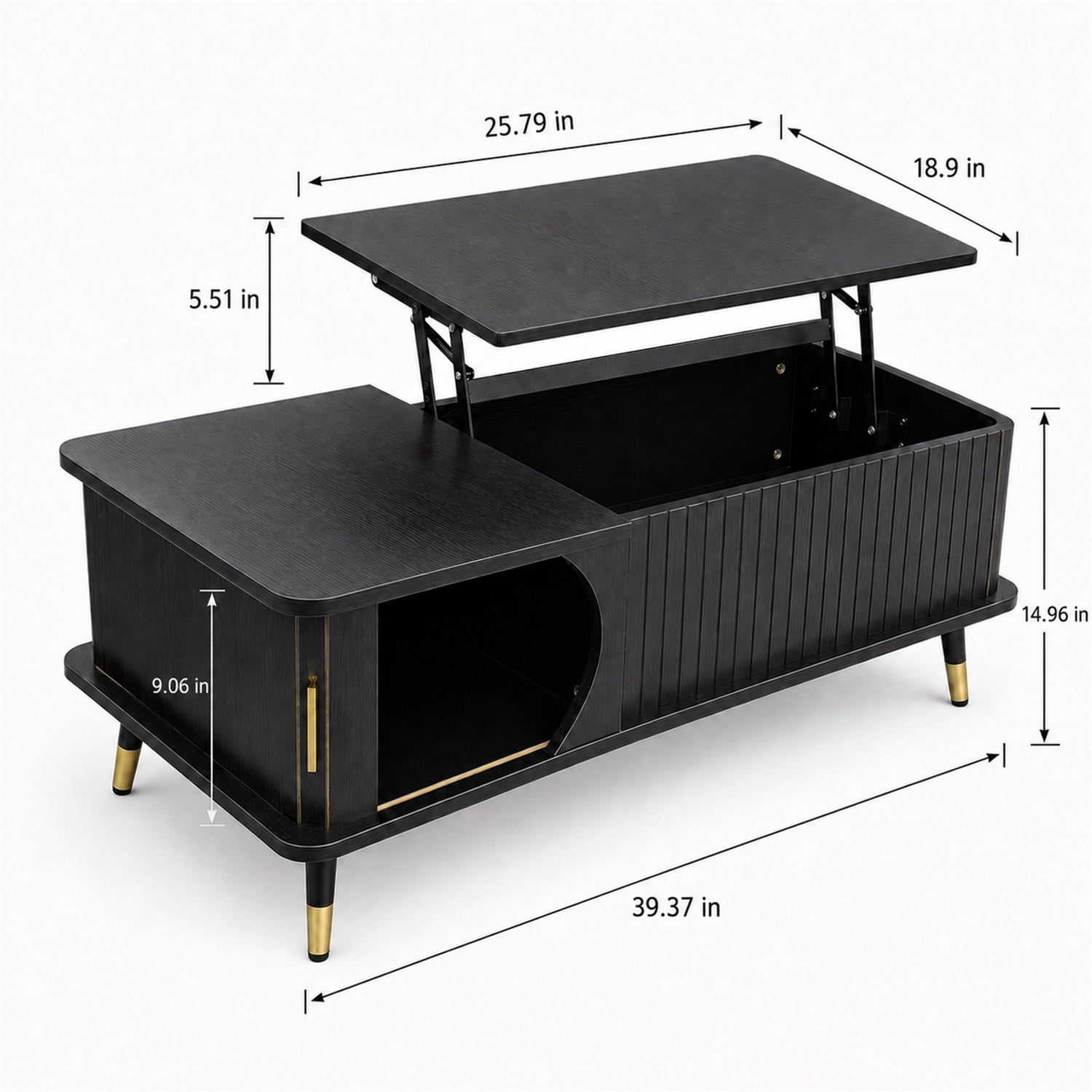 Hommoo Lift Top Coffee Table with Hidden Storage Compartment & Open Shelf, Mid-Century Modern Square Wooden Coffee Table for Living Room, Office or Small Space, Black