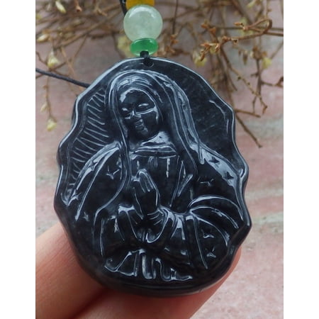 Black Natural A Jade jadeite pendant Virgin Mary Necklace 702797 TN