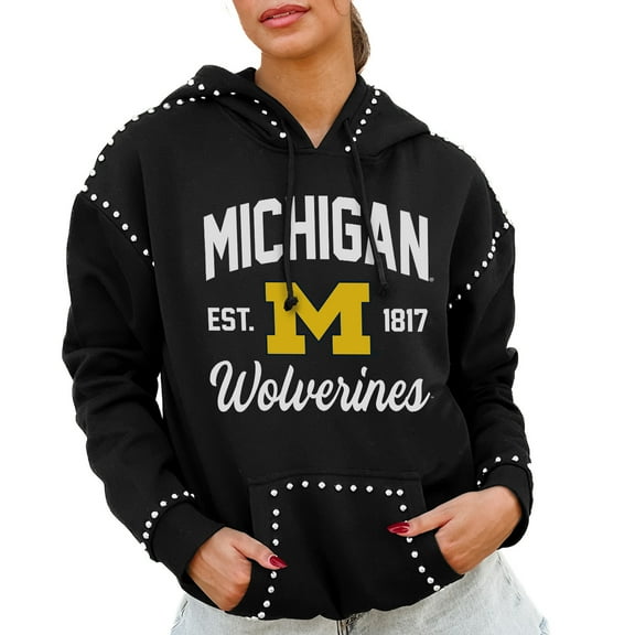 Women's Gameday Couture  Black Michigan Wolverines Studded Pullover Hoodie