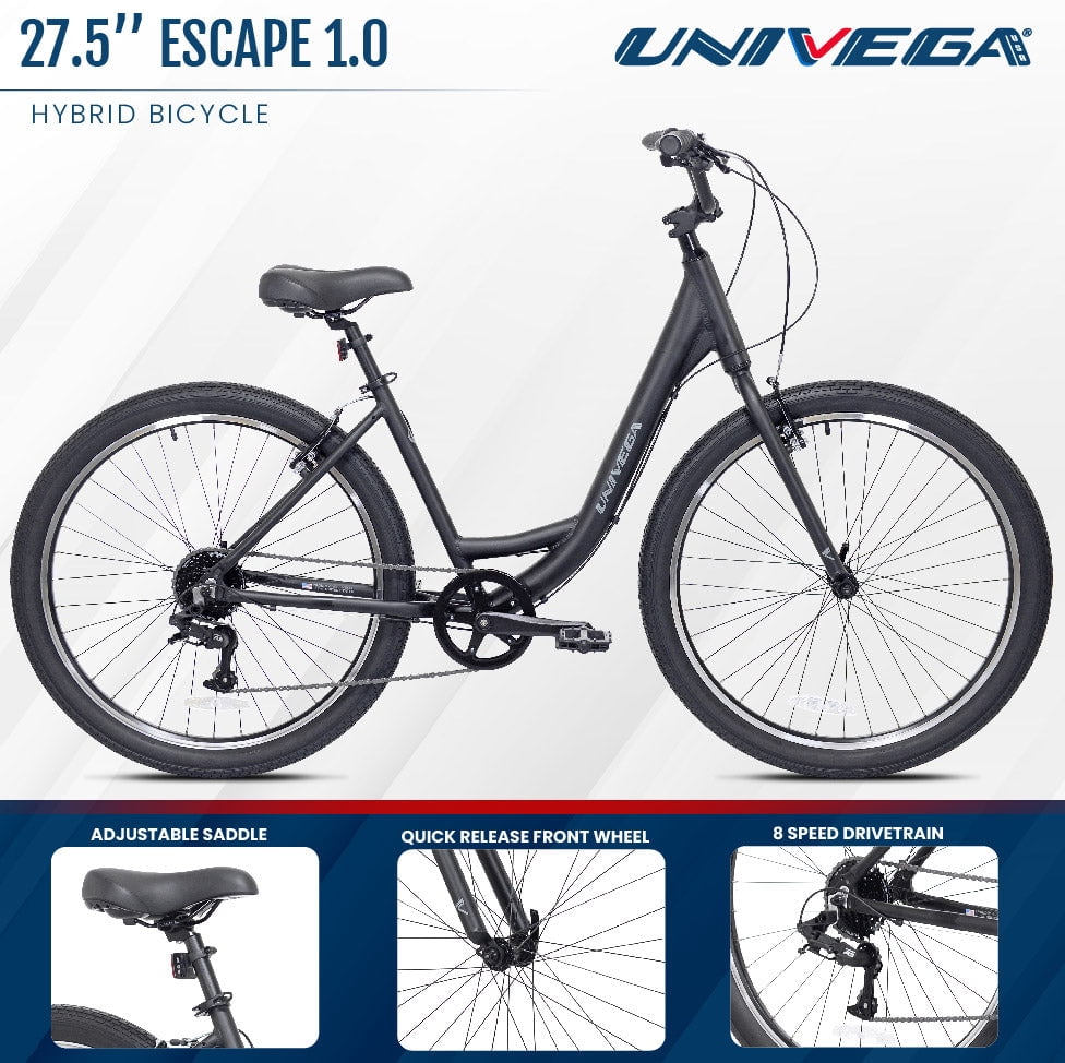 Univega - 27.5" USA Escape 1.0 Adult Bicycle, Small Frame, Black