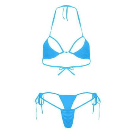 Oplxuo Women s Strappy Micro Bikini Sets Sexy Halter Triangle Tie Side String 2 Piece Bathing Suit Cheeky Lingerie Swimsuits