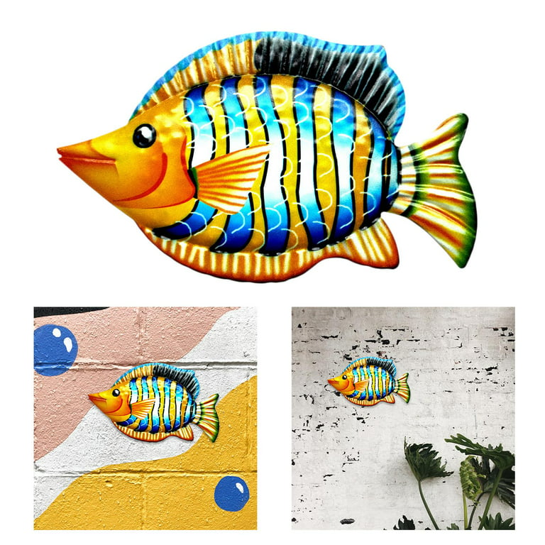 Metal Fish, Wall Mounted Metal Fish Wall Art, Sculpture Metal Wall Decor, Decoration - Orange, Size: Life Size