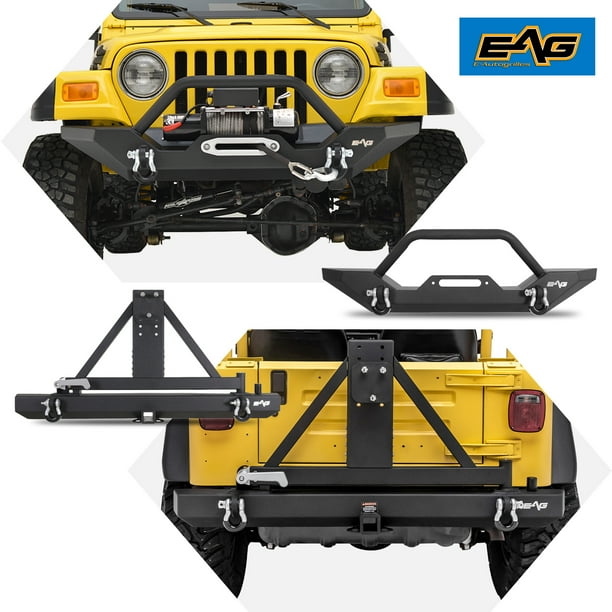 EAG Wrangler TJ YJ Front Bumper + Rear Bumper with Tire Carrier Set for 19872006 Wrangler TJ YJ