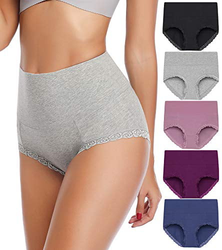ANNYISON Womens Underwear Soft Cotton High Waist Breathable Solid Color Briefs Panties for Women 